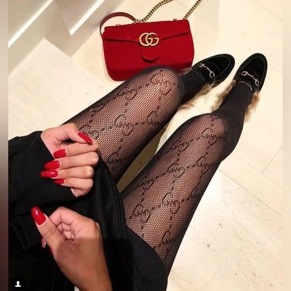 Gucci Black Sheer Lace GG Tights sz M NWOB - Picture 3 of 3